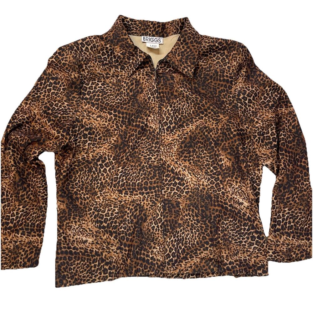 Briggs Leopard Print Shirt Zip Top Shacket Lined Y2K 90s Mob Wife Animal Sz 14W
